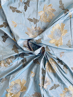 NEW! Lady Leticia Novelty 100% Silk Taffeta Embroidered Fabric - Made in India- Duck Egg Blue