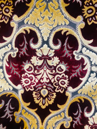 NEW Sir Scott Designer Italian Burnout Medallion Chenille Velvet Fabric Ruby Red and Beige Yellow- Upholstery - Fancy Styles Fabric Pierre Frey Lee Jofa Brunschwig & Fils