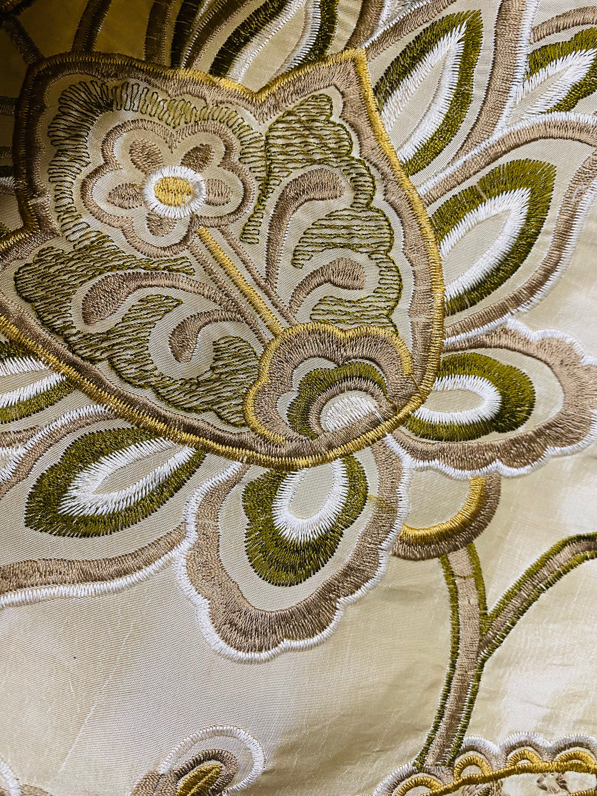 NEW! Duchess Nicole Faux Silk Embroidered Fabric Champagne and Olive - Fancy Styles Fabric Pierre Frey Lee Jofa Brunschwig & Fils