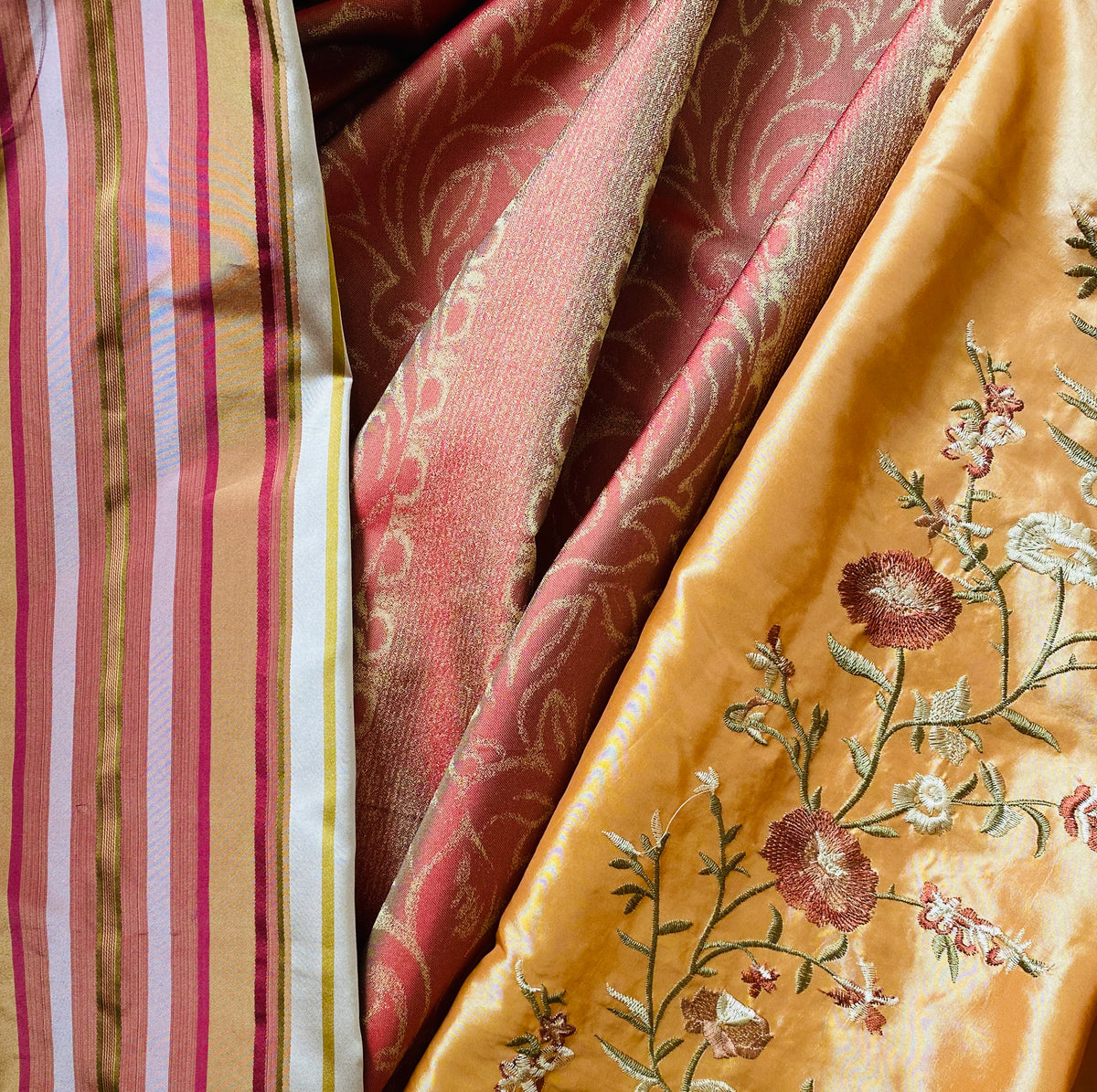 NEW! Duchess Aurora Icy Pumpkin Iridescence Faux Silk Embroidered Fabric - Fancy Styles Fabric Pierre Frey Lee Jofa Brunschwig & Fils