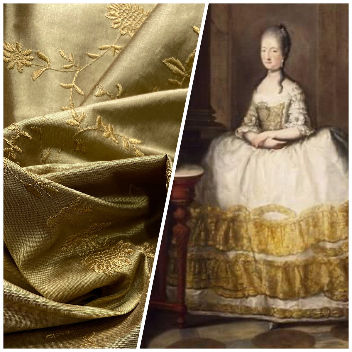NEW Lady Aster 100% Silk Dupioni Embroidered Floral Fabric - Gold - Fancy Styles Fabric Pierre Frey Lee Jofa Brunschwig & Fils