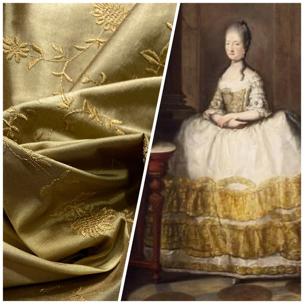 NEW Lady Aster 100% Silk Dupioni Embroidered Floral Fabric - Gold - Fancy Styles Fabric Pierre Frey Lee Jofa Brunschwig & Fils