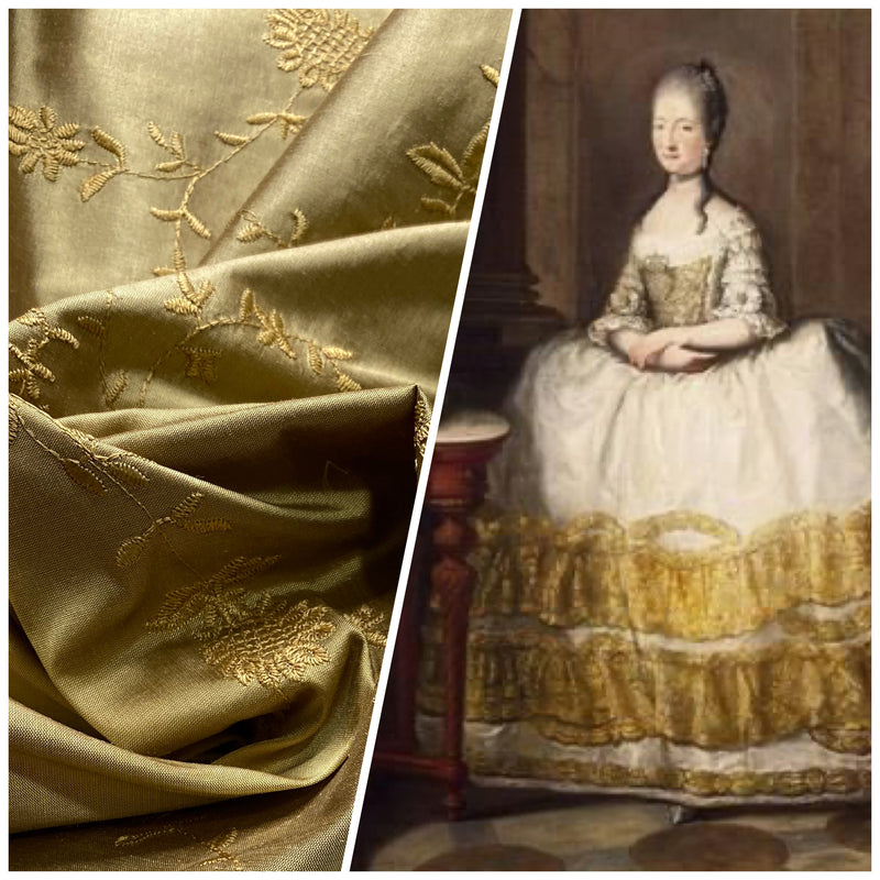 NEW Lady Aster 100% Silk Dupioni Embroidered Floral Fabric - Gold - Fancy Styles Fabric Pierre Frey Lee Jofa Brunschwig & Fils