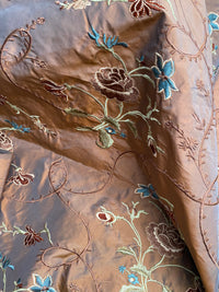 Fat Quarter: Queen Dragonia Novelty 100% Silk Dupioni Embroidered Floral Fabric - Copper Blue Iridescence - Fancy Styles Fabric Pierre Frey Lee Jofa Brunschwig & Fils