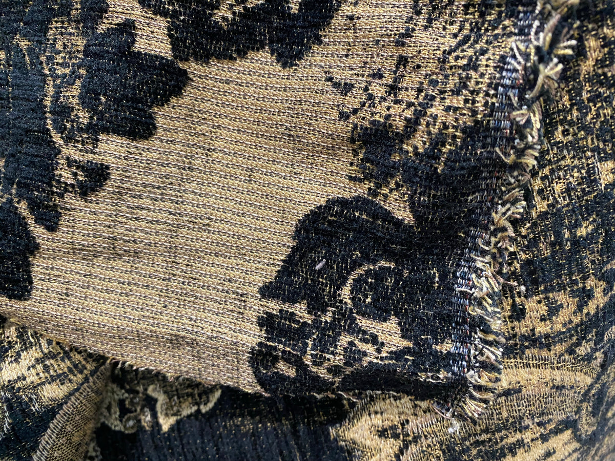 NEW! Duke Dragonus Designer Kilim Rug Inspired Medallion Upholstery Chenille Fabric- Black and Gold - Fancy Styles Fabric Pierre Frey Lee Jofa Brunschwig & Fils