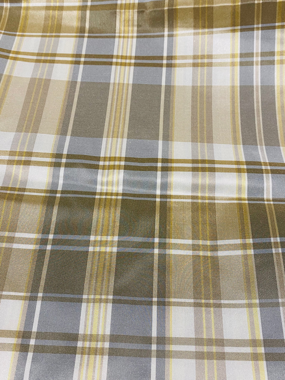 NEW Lady Riddle Designer 100% Silk Taffeta Plaid Tartan Fabric -Gold and Grey SB_6_20 - Fancy Styles Fabric Pierre Frey Lee Jofa Brunschwig & Fils
