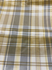 NEW Lady Riddle Designer 100% Silk Taffeta Plaid Tartan Fabric -Gold and Grey SB_6_20 - Fancy Styles Fabric Pierre Frey Lee Jofa Brunschwig & Fils