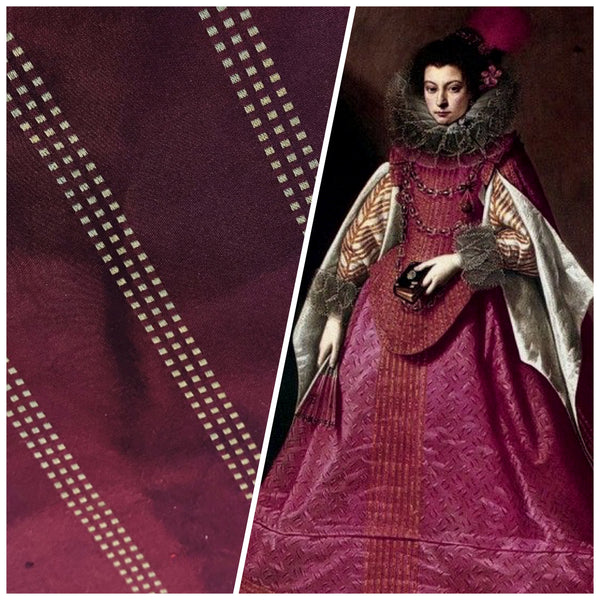 NEW Lady Amalie Designer 100% Silk Taffeta Fabric with Red and Gold Dot Stripes - Fancy Styles Fabric Pierre Frey Lee Jofa Brunschwig & Fils