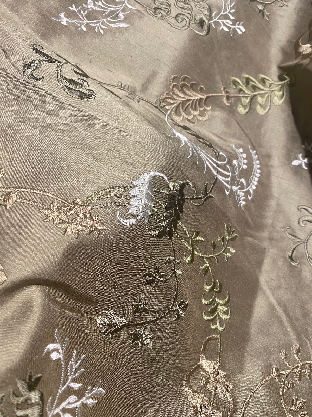 NEW Lady Astro 100% Silk Dupioni Embroidered Fabric - Grey SB_3_13 - Fancy Styles Fabric Pierre Frey Lee Jofa Brunschwig & Fils