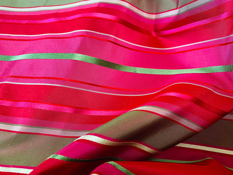 NEW! Prince Francis 100% Silk Taffeta Ribbon Stripe Fabric - Fuchsia- SB_1_26