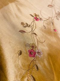 NEW! Duchess Rowena 100% Silk Dupioni Embroidery Floral Fabric- Golden Yellow SB_3_10 - Fancy Styles Fabric Pierre Frey Lee Jofa Brunschwig & Fils