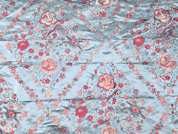 NEW! Custom-Order King Louis XIV Novelty 100% Silk Jacquard Embroidered Floral Upholstery Fabric- Duck Egg Blue and Rose - Fancy Styles Fabric Pierre Frey Lee Jofa Brunschwig & Fils