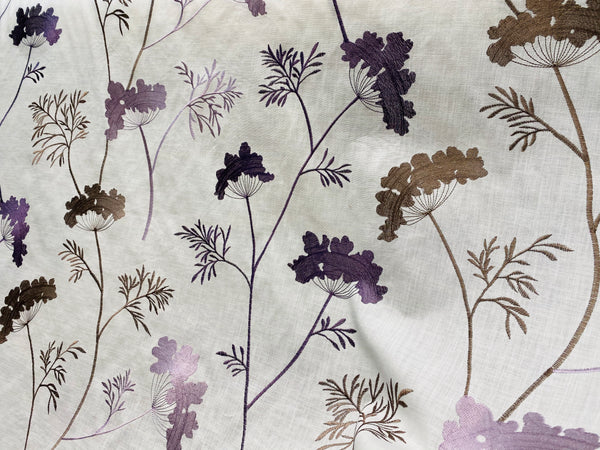 NEW! SALE! Queen Joelle 100% Linen Fabric Floral Embroidery- Purple - Fancy Styles Fabric Pierre Frey Lee Jofa Brunschwig & Fils
