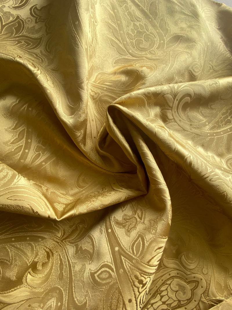 NEW Lord Mathias 100% Silk Taffeta Jacquard Floral Fabric - Golden Yellow