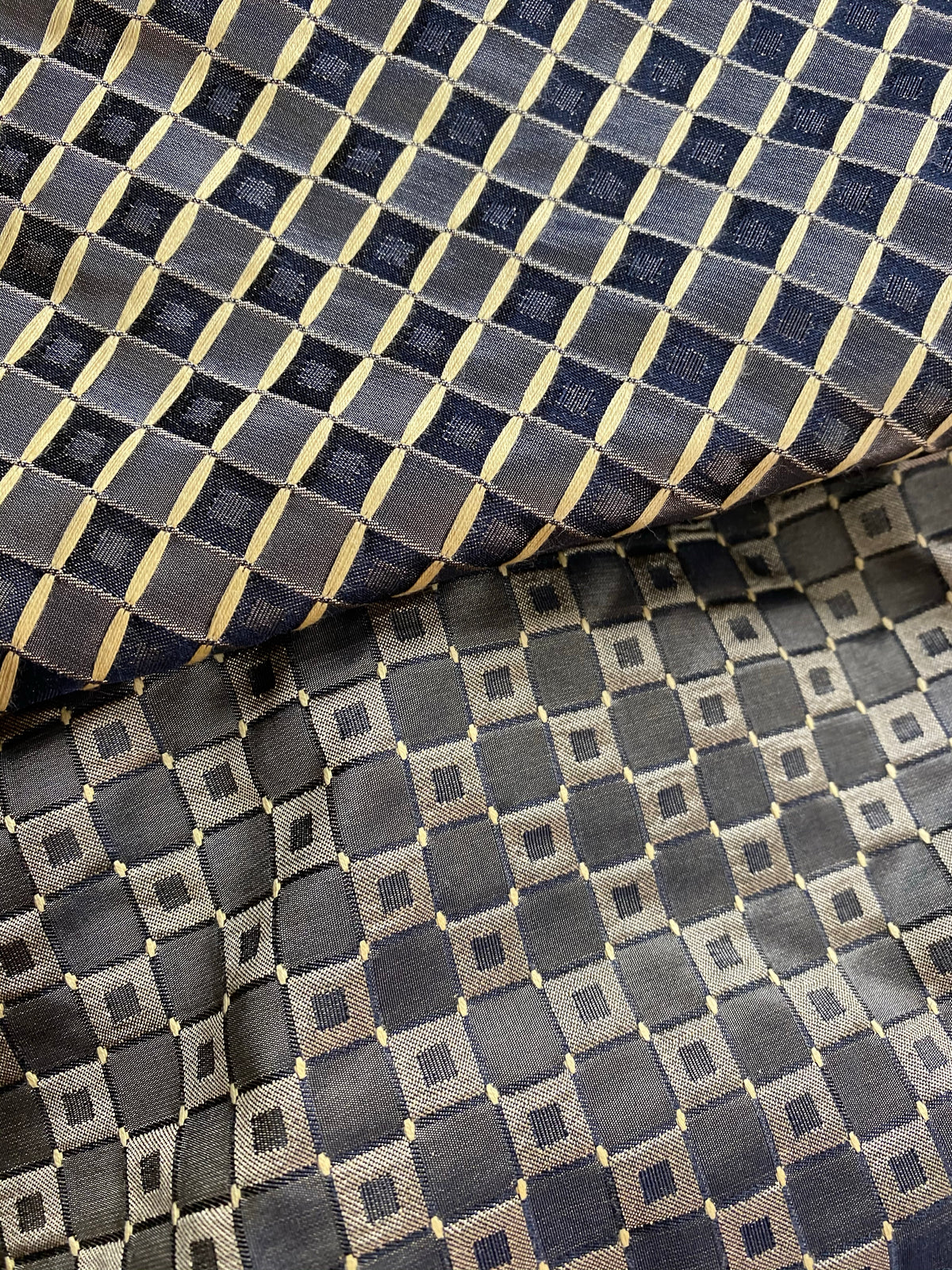 1 Yard Remnant- Queen Angelina- 100% Silk Fabric with Black and Gold Honeycomb Motif - Fancy Styles Fabric Pierre Frey Lee Jofa Brunschwig & Fils