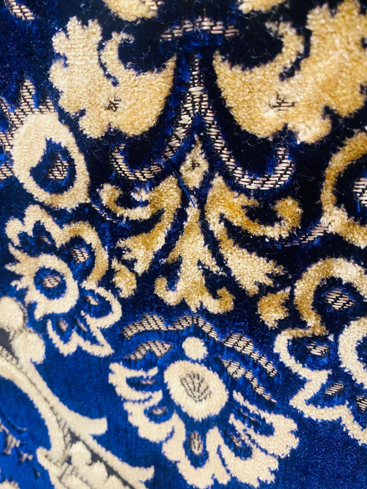 NEW Sir Scott Designer Italian Burnout Medallion Chenille Velvet Fabric Jewel Blue and Beige Yellow- Upholstery - Fancy Styles Fabric Pierre Frey Lee Jofa Brunschwig & Fils
