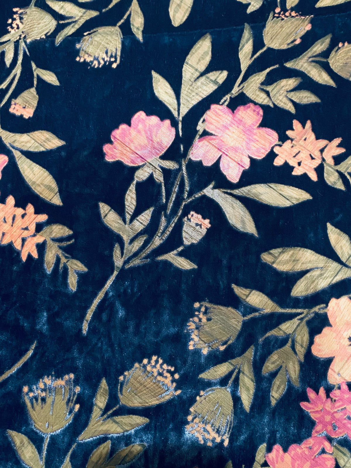 NEW! Miss Melanie Designer Rayon Burnout Velvet Floral Fabric - Dark Peacock Blue - Fancy Styles Fabric Pierre Frey Lee Jofa Brunschwig & Fils