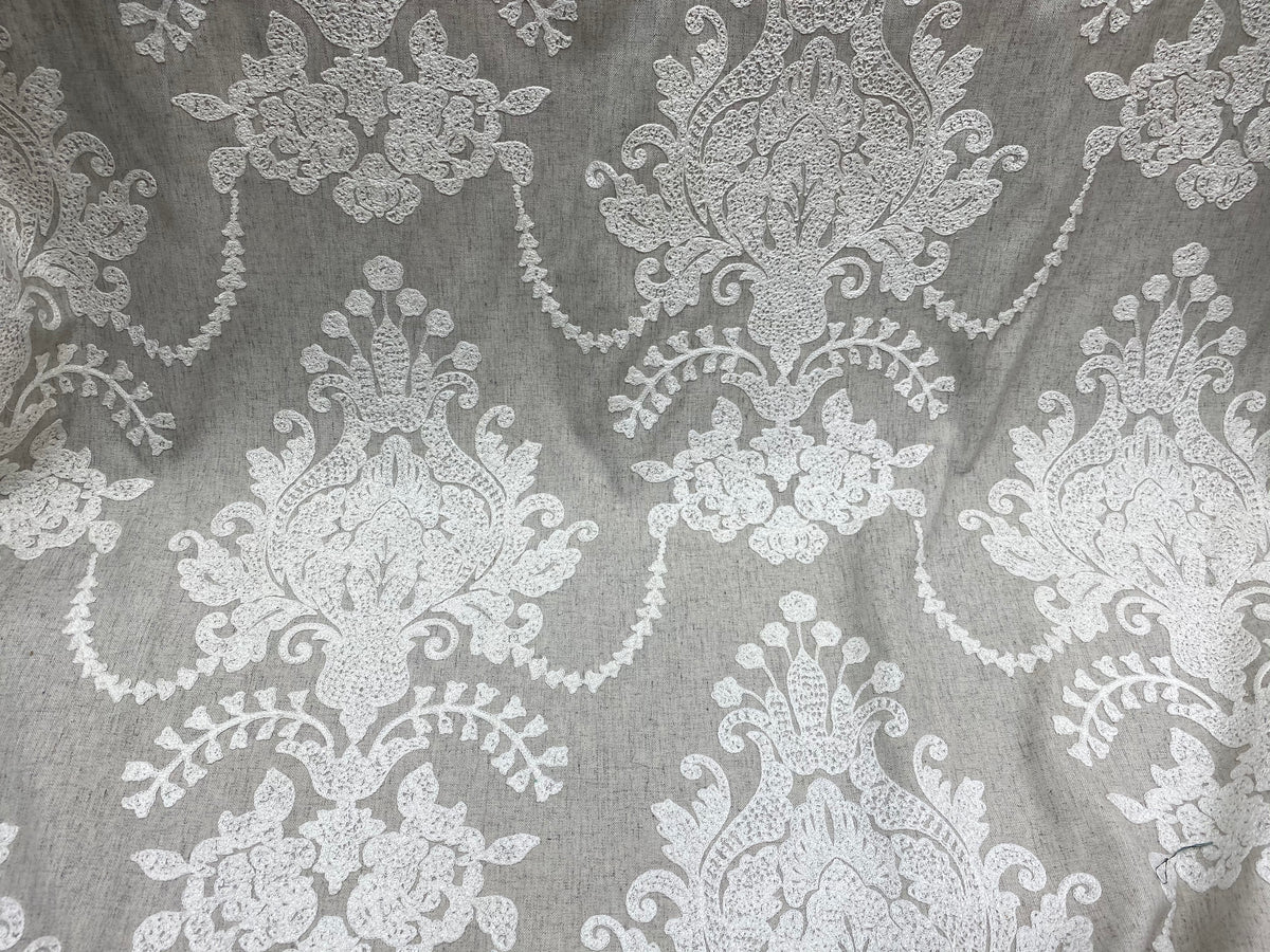 NEW! Lady Lila Novelty Crewel Embroidered Fabric Light Grey and White - Fancy Styles Fabric Pierre Frey Lee Jofa Brunschwig & Fils
