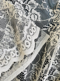 NEW! Duchess Dragonus French Scalloped Floral Lace Fabric By The Yard- Cream - Fancy Styles Fabric Pierre Frey Lee Jofa Brunschwig & Fils
