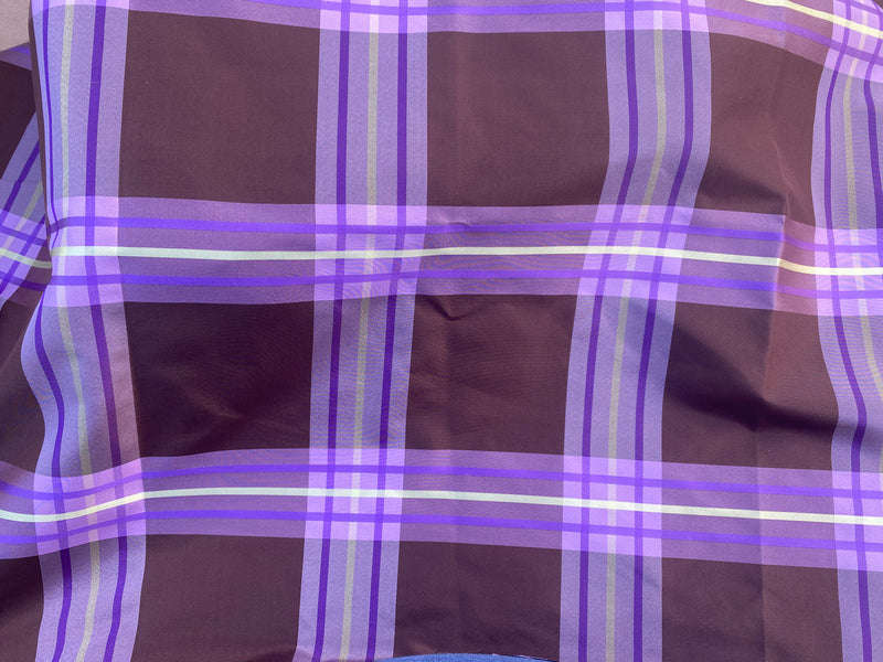 NEW Lady Alexandra 100% Silk Taffeta Brown Purple Lime Plaid Tartan Fabric SB_1_14