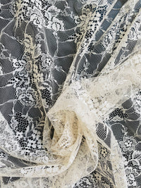 NEW! Duchess Dragonus French Scalloped Floral Lace Fabric By The Yard- Cream - Fancy Styles Fabric Pierre Frey Lee Jofa Brunschwig & Fils