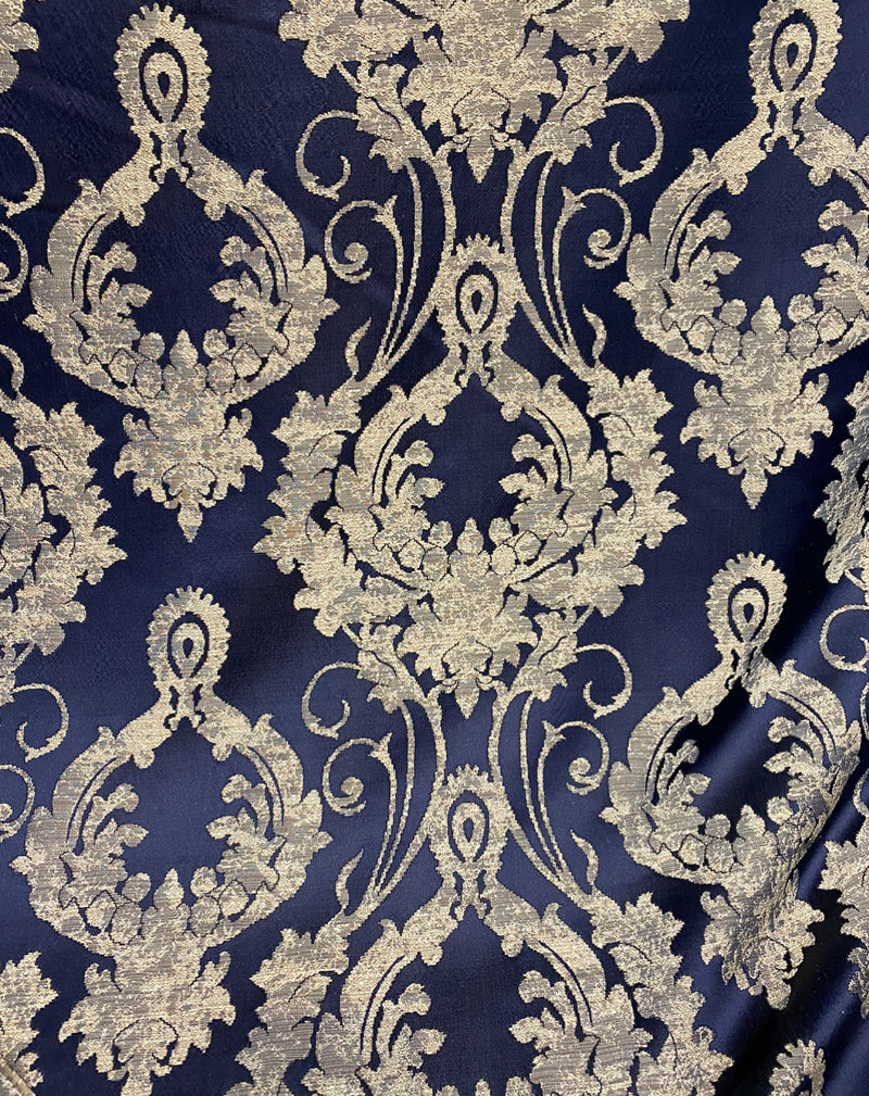 NEW Lord Tustin Brocade Upholstery & Drapery Satin Damask Fabric - Navy Blue - Fancy Styles Fabric Pierre Frey Lee Jofa Brunschwig & Fils