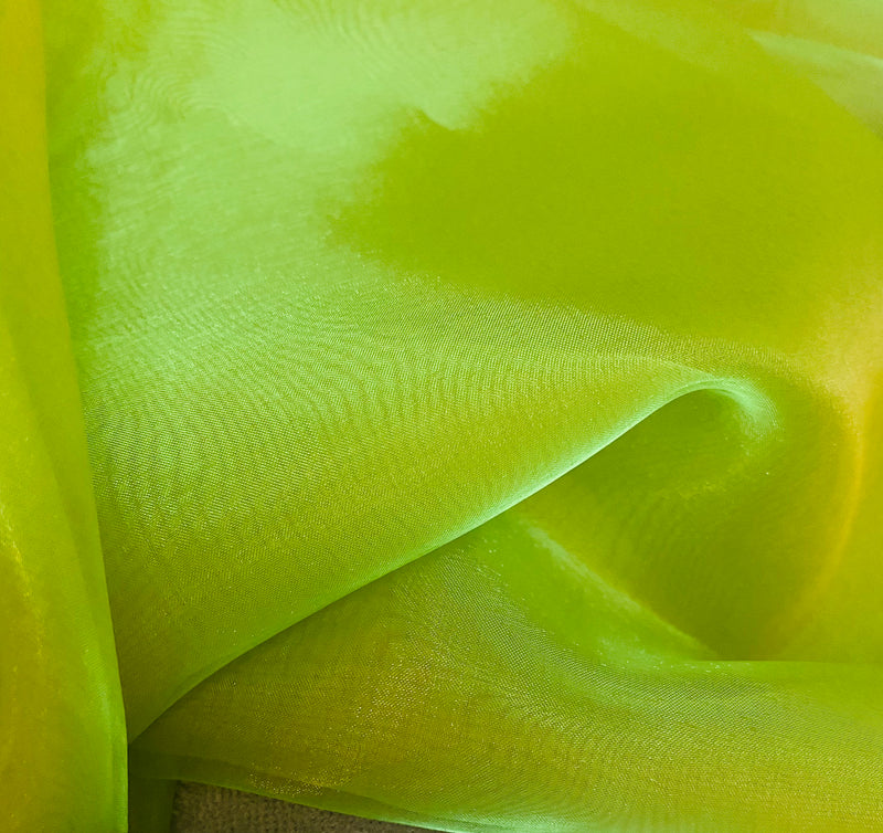 NEW Princess Ghost Silk Poly Organza Fabric Electric Yellow and Green Iridescence