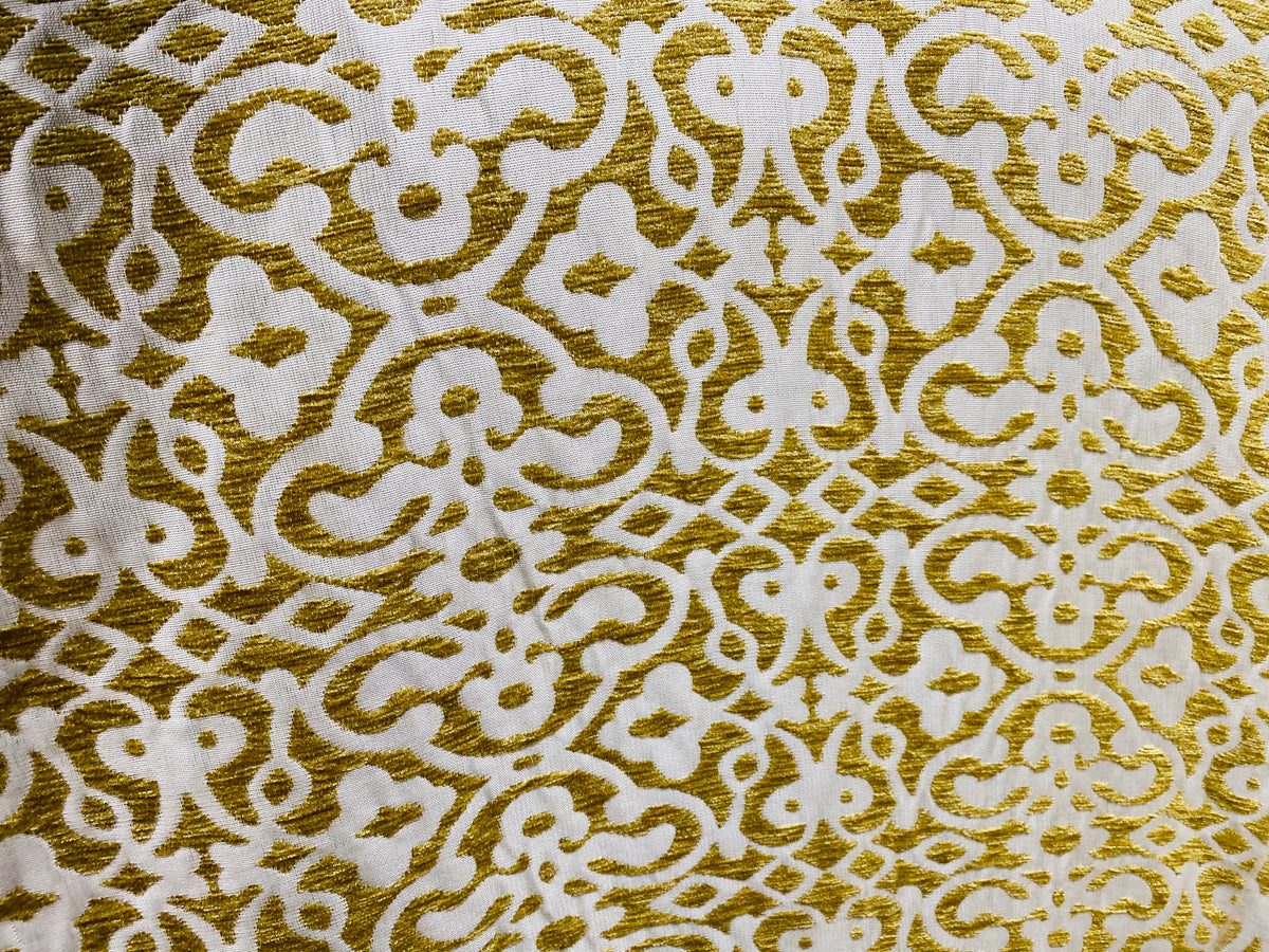 NEW! Duchess Eve Antique Inspired French Burnout Chenille Damask Velvet Fabric- Mustard Yellow - Fancy Styles Fabric Pierre Frey Lee Jofa Brunschwig & Fils