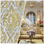 NEW Damask Pattern Gold Motif Decorating Drapery Fabric - Fancy Styles Fabric Pierre Frey Lee Jofa Brunschwig & Fils