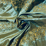 NEW Lady Linda Teal “Faux Silk”Embroidered Fabric in Teal and Gold