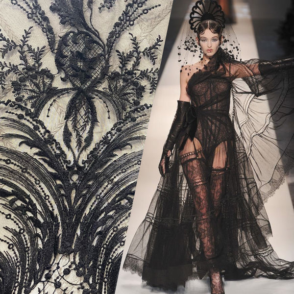 NEW Lady Keala French Novelty Lace Mesh Fabric- Black - Fancy Styles Fabric Pierre Frey Lee Jofa Brunschwig & Fils