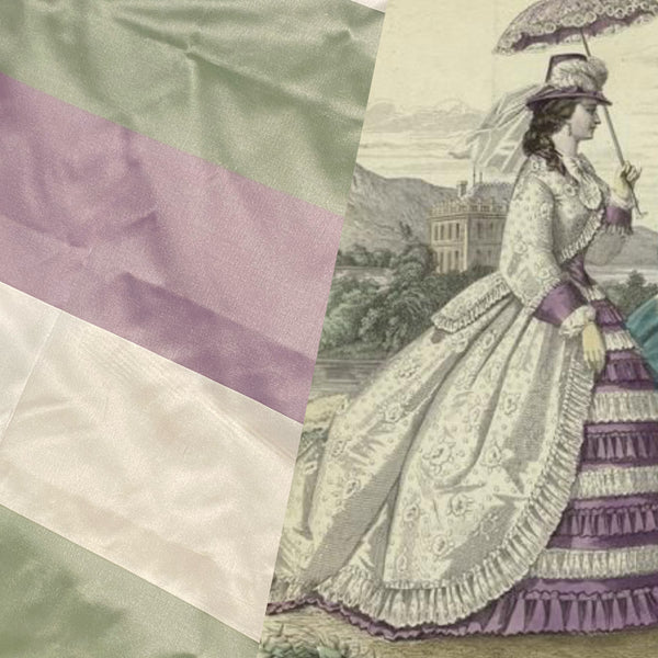 NEW Lady Chinta 100% Silk Taffeta Purple, Green and White Stripe Fabric SB_8_33 - Fancy Styles Fabric Pierre Frey Lee Jofa Brunschwig & Fils