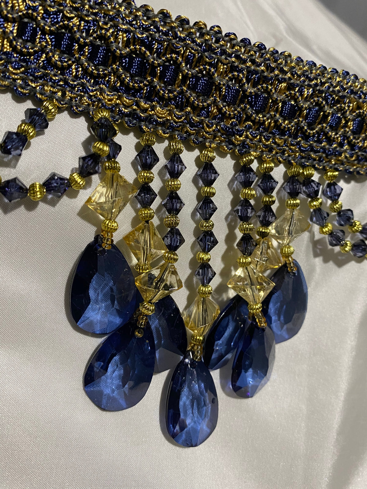 NEW! Queen Cassandra Blue & Gold Beaded Trim - Fancy Styles Fabric Pierre Frey Lee Jofa Brunschwig & Fils