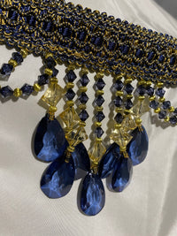 NEW! Queen Cassandra Blue & Gold Beaded Trim - Fancy Styles Fabric Pierre Frey Lee Jofa Brunschwig & Fils