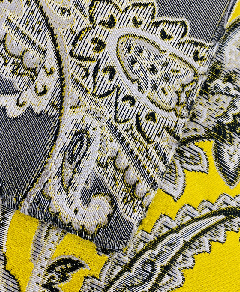 NEW Queen Kat Jacquard Satin Paisley Fabric Made in Italy- Upholstery & Drapery- Yellow