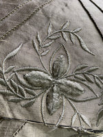 NEW! SALE! Miss Kiley 100% Silk Dupioni Diamond Fabric - Velvet Floral Embroidered Grey Silver - Fancy Styles Fabric Pierre Frey Lee Jofa Brunschwig & Fils