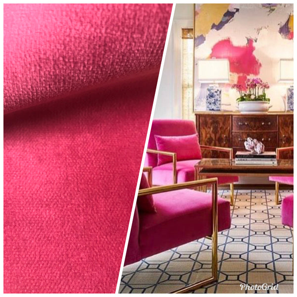 NEW Prince Burgess Designer Soft Velvet Upholstery Fabric - Fuchsia Hot Pink- By The Yard - Fancy Styles Fabric Pierre Frey Lee Jofa Brunschwig & Fils