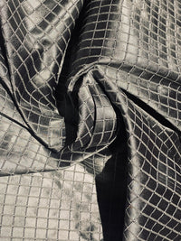 NEW Duchess Jenna 100% Silk Taffeta Fabric- Pewter with Embroidered Squares- SB_6_10 - Fancy Styles Fabric Pierre Frey Lee Jofa Brunschwig & Fils