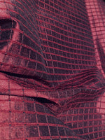 NEW Duchess Jenna 100% Silk Taffeta Fabric- Burgundy Red Black Shot Embroidered Squares- SB_6_8