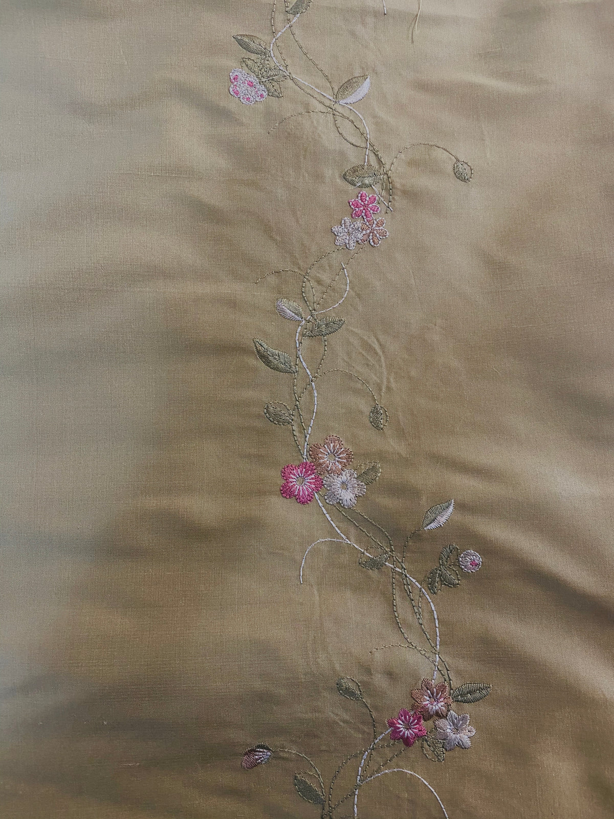 NEW! Duchess Rowena 100% Silk Dupioni Embroidery Floral Fabric- Light Gold SB_3_8 - Fancy Styles Fabric Pierre Frey Lee Jofa Brunschwig & Fils