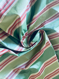 NEW Queen Rosa 100% Silk Taffeta Striped Fabric - Green and Pink - Fancy Styles Fabric Pierre Frey Lee Jofa Brunschwig & Fils