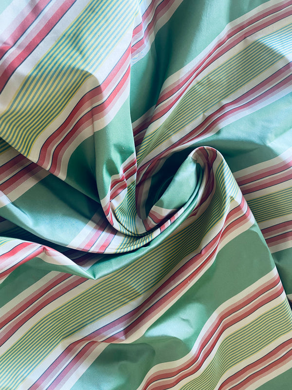 NEW Queen Rosa 100% Silk Taffeta Striped Fabric - Green and Pink - Fancy Styles Fabric Pierre Frey Lee Jofa Brunschwig & Fils