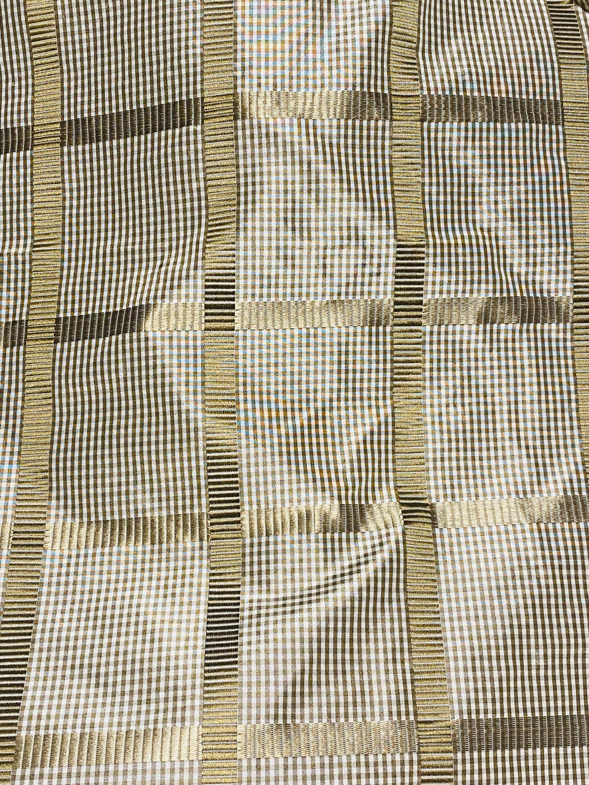 NEW Miss Jaqueline Designer 100% Silk Taffeta Gingham Ribbon Square Stripes Fabric - Old Gold SB_6_29 - Fancy Styles Fabric Pierre Frey Lee Jofa Brunschwig & Fils