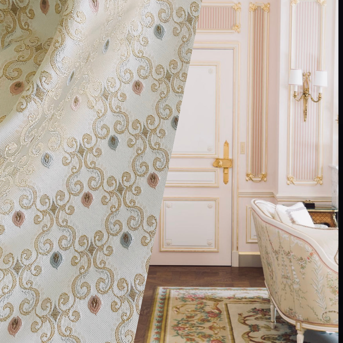 NEW Queen Chantal Novelty Ritz Neoclassical Brocade Dot Satin Fabric - Louis Cream White - Fancy Styles Fabric Pierre Frey Lee Jofa Brunschwig & Fils