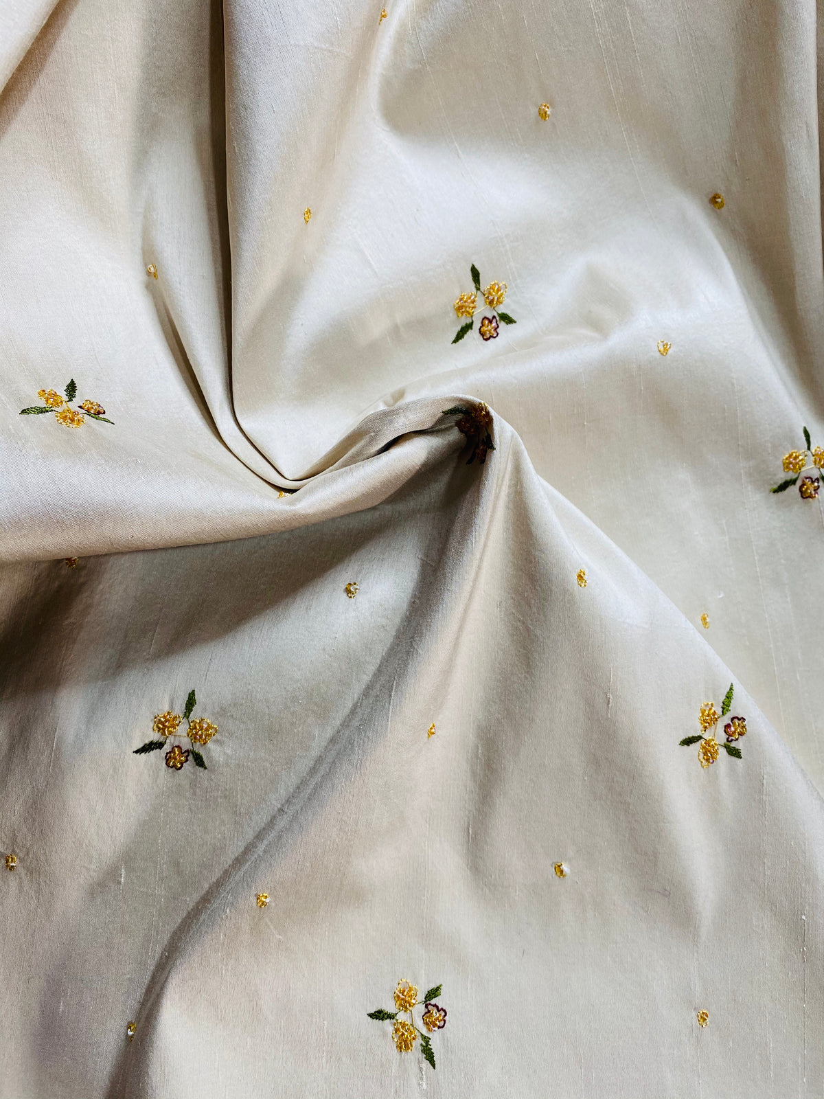 1 Yard Remnant- Queen Jane- Beaded 100% Silk Dupioni Fabric - Beige Cream - Fancy Styles Fabric Pierre Frey Lee Jofa Brunschwig & Fils