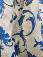 NEW! Lady Madoline Linen Inspired Woven Fabric French Blue Flowers On Natural