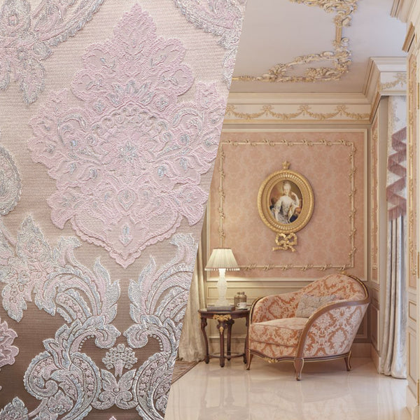 NEW King Rufus Brocade Satin Damask Decorating & Upholstery Fabric- Antique Pink - Fancy Styles Fabric Pierre Frey Lee Jofa Brunschwig & Fils