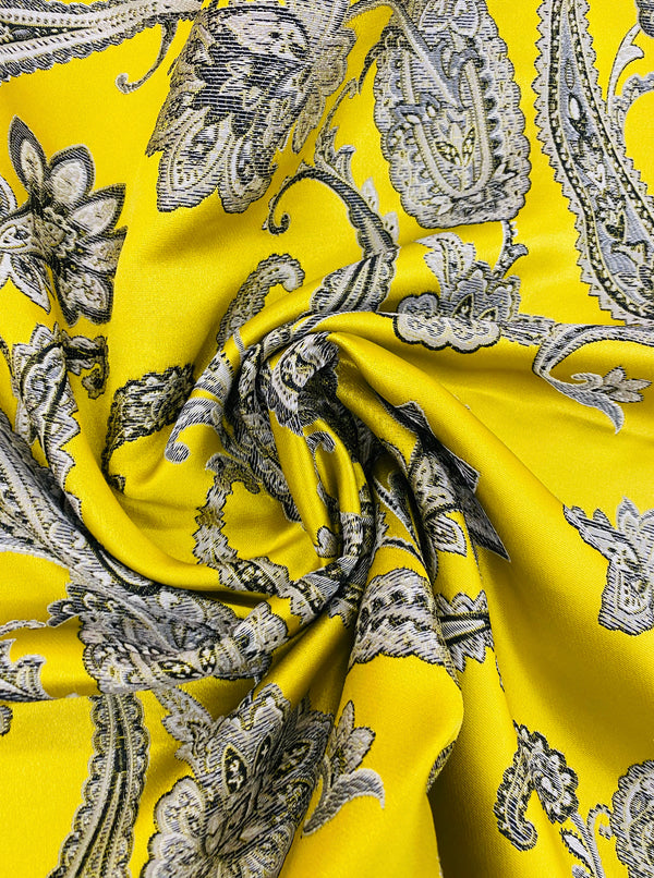 NEW Queen Kat Jacquard Satin Paisley Fabric Made in Italy- Upholstery & Drapery- Yellow - Fancy Styles Fabric Pierre Frey Lee Jofa Brunschwig & Fils