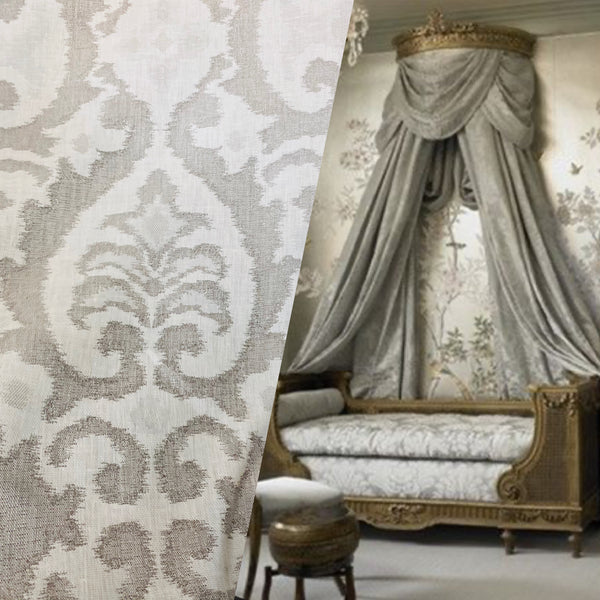 NEW COLOR! Duke Drake Novelty Imported 100% Linen Woven Medallion Fabric Silver and White - Fancy Styles Fabric Pierre Frey Lee Jofa Brunschwig & Fils