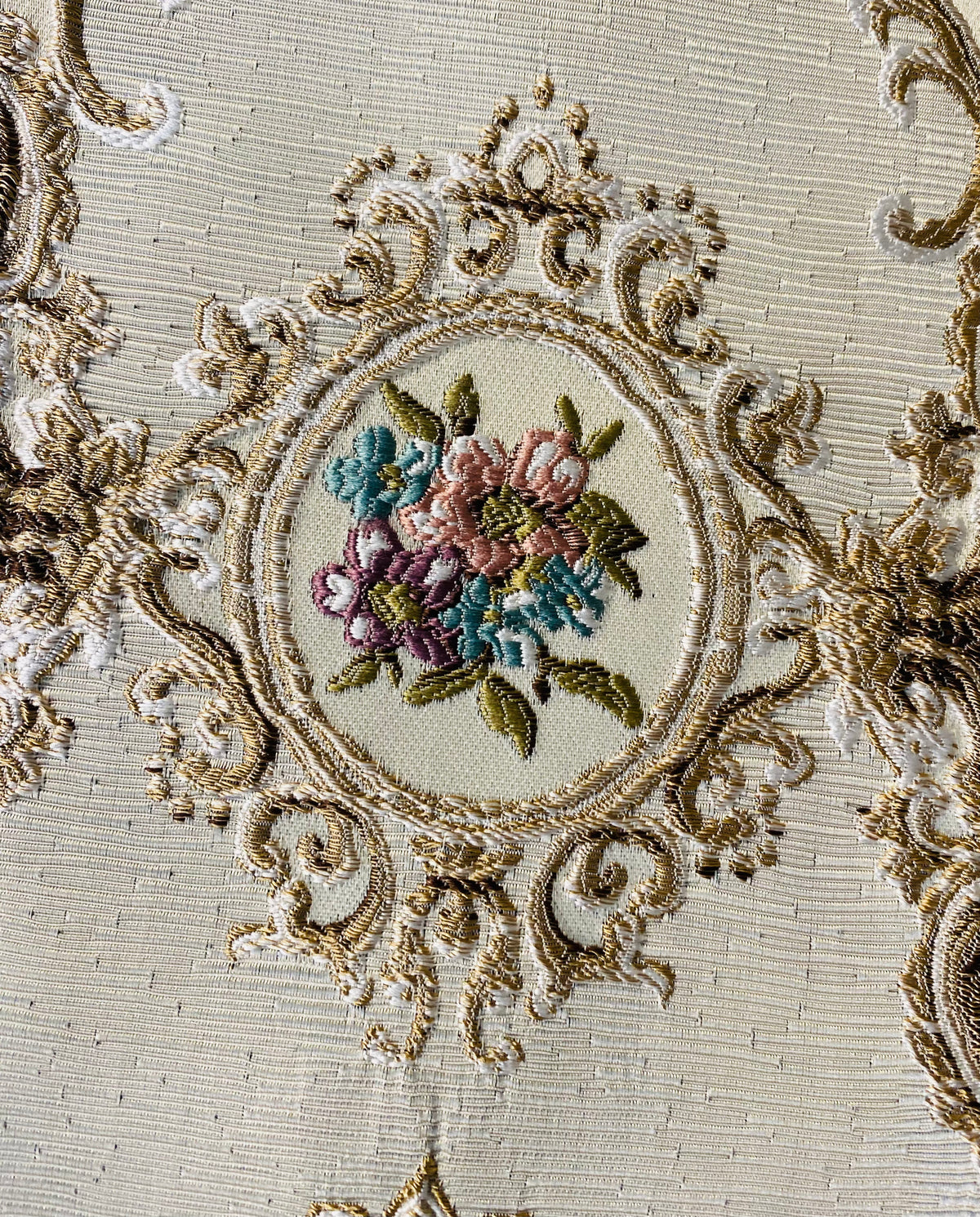NEW Queen Rose Designer Brocade Satin Fabric- Antique Blue Pink Roses - Upholstery - Fancy Styles Fabric Pierre Frey Lee Jofa Brunschwig & Fils